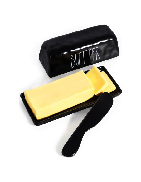 Plato de Mantequilla TP con Tapa Melamina Negro 18x8 cm