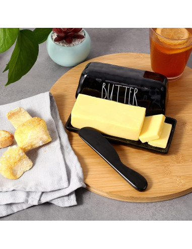 Plato de Mantequilla TP con Tapa Melamina Negro 18x8 cm