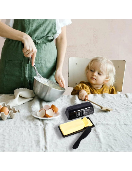 Plato de Mantequilla TP con Tapa Melamina Negro 18x8 cm