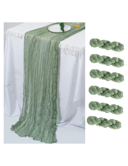 Camino de Mesa de Gasa Verde Salvia Arucxlzq - Paquete de 6