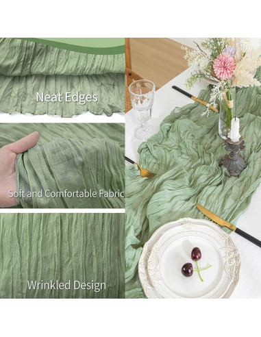 Camino de Mesa de Gasa Verde Salvia Arucxlzq - Paquete de 6