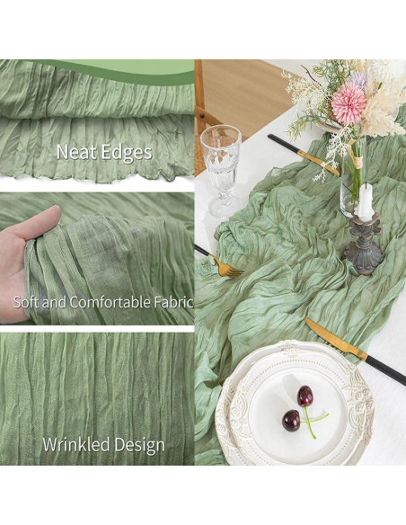 Camino de Mesa de Gasa Verde Salvia Arucxlzq - Paquete de 6