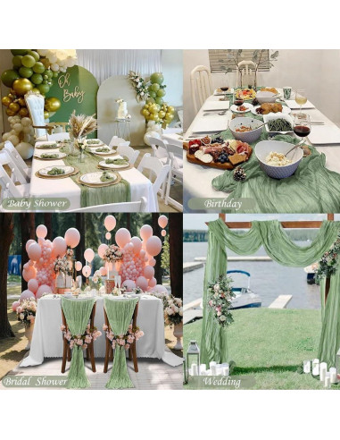 Camino de Mesa de Gasa Verde Salvia Arucxlzq - Paquete de 6