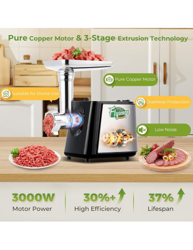 Picadora de Carne Eléctrica Flyseago 3000W Multifuncional