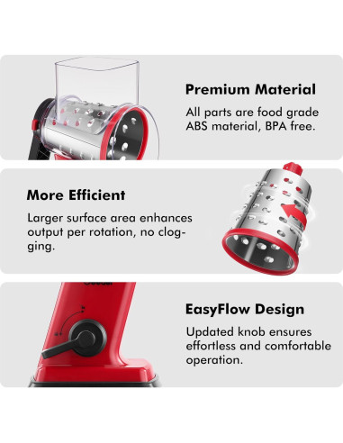 Rallador de Queso Rotatorio Geedel con 4 Cuchillas Intercambiables
