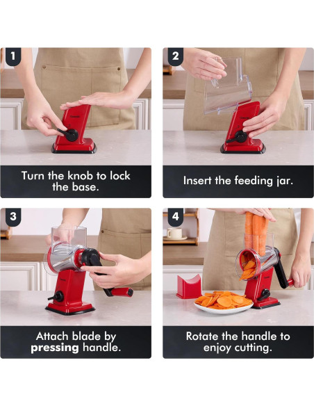 Rallador de Queso Rotatorio Geedel con 4 Cuchillas Intercambiables