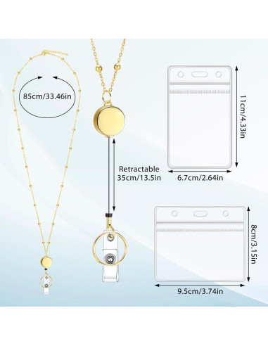Cinta de Insignia Retráctil Prudiut Oro con 2 Soportes Impermeables