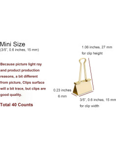 Clip de Carpeta Mini Metal Dorado nctinystore 40 Unidades 2
