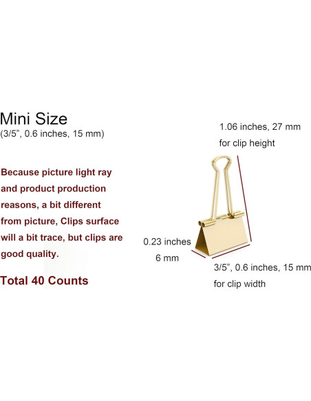 Clip de Carpeta Mini Metal Dorado nctinystore 40 Unidades