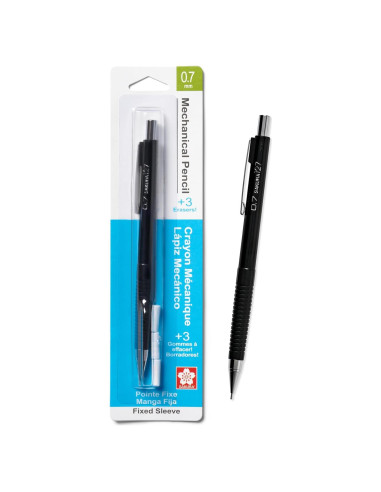 Lápiz Mecánico Sakura 0.7mm con 3 Recargas de Borrador - Negro