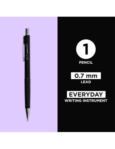 Lápiz Mecánico Sakura 0.7mm con 3 Recargas de Borrador - Negro