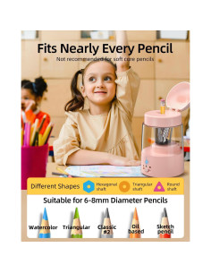 Afilalápices Eléctrico ZMOL Rosa Recargable 6-8mm Automático 2