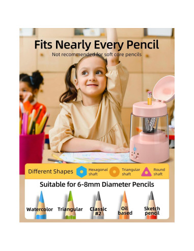 Afilalápices Eléctrico ZMOL Rosa Recargable 6-8mm Automático