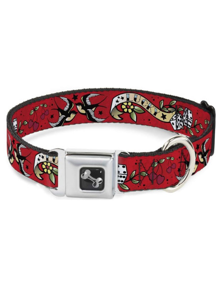 Collar de Perro Buckle-Down Rojo Suertudo 22.86-38.1 cm 2.54 cm