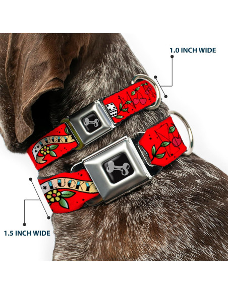 Collar de Perro Buckle-Down Rojo Suertudo 22.86-38.1 cm 2.54 cm