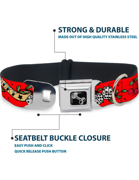 Collar de Perro Buckle-Down Rojo Suertudo 22.86-38.1 cm 2.54 cm