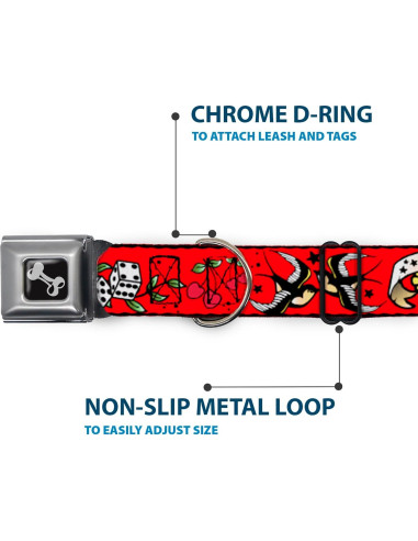 Collar de Perro Buckle-Down Rojo Suertudo 22.86-38.1 cm 2.54 cm