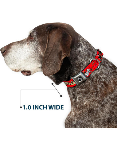 Collar de Perro Buckle-Down Rojo Suertudo 22.86-38.1 cm 2.54 cm