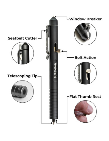 Bolígrafo Táctico Surevival WYN LABS con Cortador de Cinturón