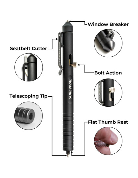 Bolígrafo Táctico Surevival WYN LABS con Cortador de Cinturón