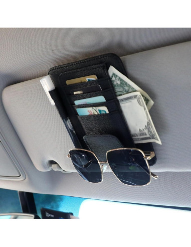 Organizador de Visera de Sol Eldraqth de Cuero Negro Universal