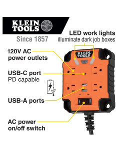Tira de Poder Magnética Klein Tools 29601 con Luz LED 4 Salidas 2