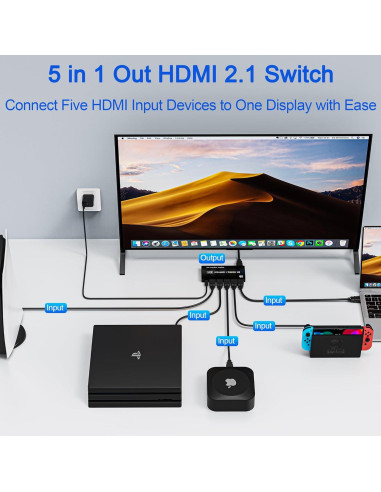 Conmutador HDMI 8K 5 en 1 Diliichar con Control Remoto