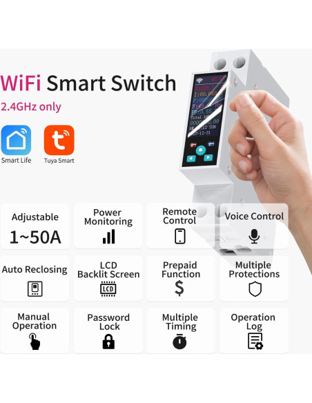Interruptor WiFi Inteligente Changyou 1P+N AC90-240V 1-50A