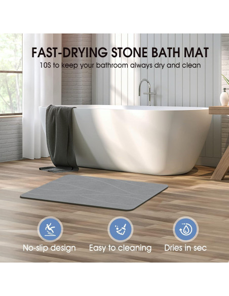 Alfombra de Baño de Piedra Veeloim 61x41 cm Gris Antideslizante