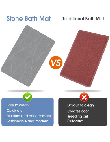 Alfombra de Baño de Piedra Veeloim 61x41 cm Gris Antideslizante