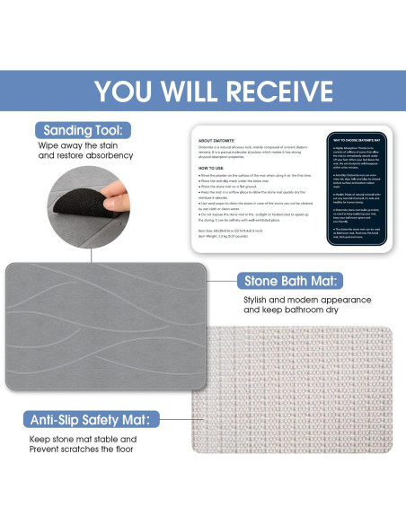 Alfombra de Baño de Piedra Veeloim 61x41 cm Gris Antideslizante