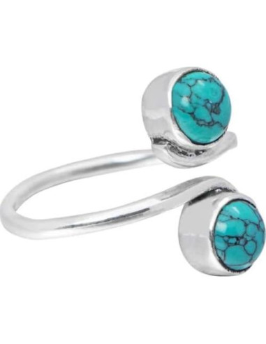 Anillo Ajustable de Plata con Turquesa Natural para Mujeres