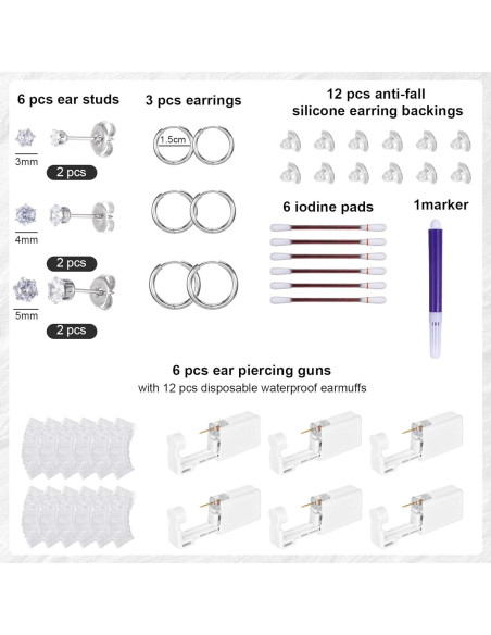 Kit de Perforación de Orejas Desechable Heygueo 49 Piezas