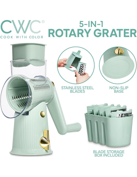 Rallador de Queso Rotatorio COOK WITH COLOR 5 Cuchillas Salvia
