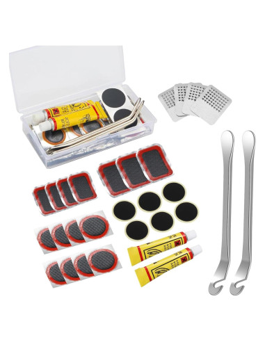 Kit de Reparación de Neumáticos de Bicicleta Qgond - 8 Parches, 3 Raspadores, 2 Palancas y Pegamento