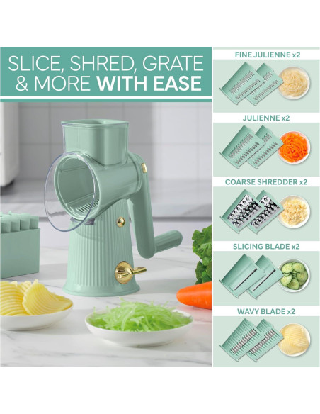 Rallador de Queso Rotatorio COOK WITH COLOR 5 Cuchillas Salvia