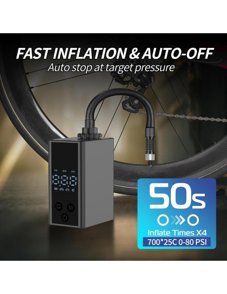 Mini bomba eléctrica de bicicleta Huuflyty 120 PSI portátil