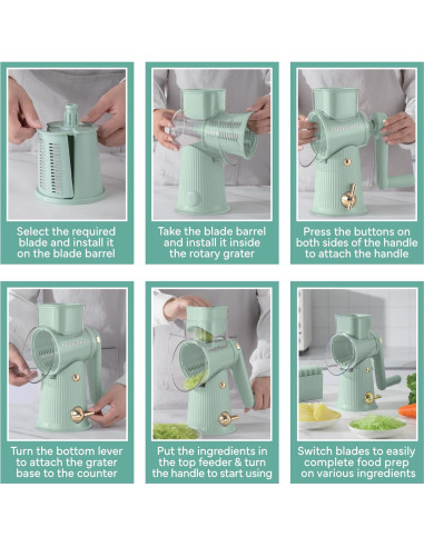 Rallador de Queso Rotatorio COOK WITH COLOR 5 Cuchillas Salvia