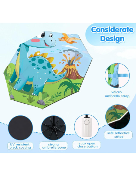 Paraguas Plegable Automático para Niños Dinosaurio Volcánico