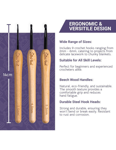 Juego de Ganchillos de Madera The Quilted Bear - Set de 9