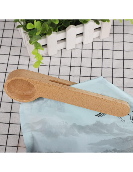 Cuchara de Café 2 en 1 TopHomer de Madera con Clip Sellador