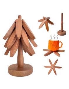 Trivetes de Madera Sapele Meruya, Juego de 3 + Soporte