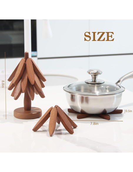 Trivetes de Madera Sapele Meruya, Juego de 3 + Soporte