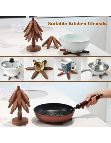 Trivetes de Madera Sapele Meruya, Juego de 3 + Soporte