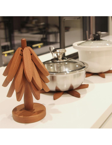 Trivetes de Madera Sapele Meruya, Juego de 3 + Soporte