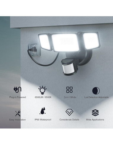 Onforu 65W LED Luz de Sensor de Movimiento Exterior 6500LM IP65