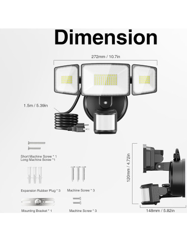 Onforu 65W LED Luz de Sensor de Movimiento Exterior 6500LM IP65