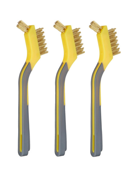 Cepillos Mini de Latón Amazon Basics, Mango Suave, Paquete de 3