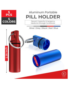 Portapíldoras de Llavero EZLAD - Paquete de 5, Aluminio a Prueba de Agua 2