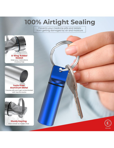 Portapíldoras de Llavero EZLAD - Paquete de 5, Aluminio a Prueba de Agua